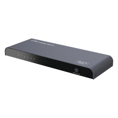 Switch Conmutador HDMI de 5 entradas a 1 salida / 4K @ 60Hz / HDMI 2.0 / HDCP 2.0 / HDMI 3D / Soporta audio estándar, DSD (Direct Stream Digital) y HD (HBR) / Diferentes modos de conmutación, Manual, Control Remoto y RS232.