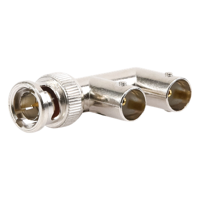 Adaptador Triple en F para 75 Ohm, de Conector BNC Macho a Doble BNC Hembra, Níquel/ Oro/ Delrin. - Imagen 3