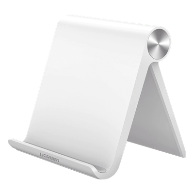 Soporte de Escritorio para Tablet /  Ajustable de 0° a 100° / Goma Antiarañazos / Antideslizante / Amplia Compatibilidad con dispositivos de 4'' a 13'' / Plegable / ABS / Color Blanco