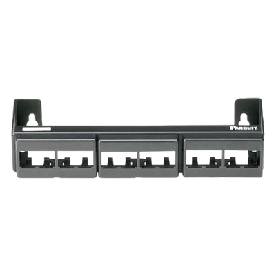 Panel de Parcheo Modular (Sin Conectores), de 12 Puertos Mini-Com, Instalación en Pared con Montaje Incluido, Color Negro