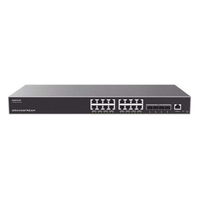 Switch Capa 3 PoE+ Administrable / 16 puertos 10/100/1000 Mbps + 4 Puertos SFP+ de 10 Gigabits / Hasta 240W / Compatible con GWN Cloud.
