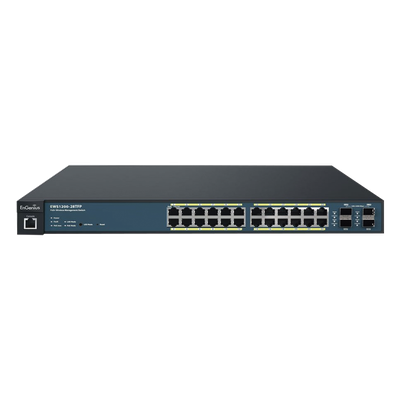 Switch PoE Administrable  de 24 Puertos Gigabit, 4 Puertos SFP, Soporta Hasta 410 W con Opción de Controlador para Serie Neutron y Enturbo. 