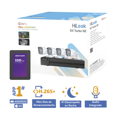 Kit TurboHD 1080p + SSD 1 TB / DVR 4 Canales / 4 Cámaras Bala ColorVu con Micrófono Integrado / Fuente de Poder / Accesorios de Instalación - Imagen 3