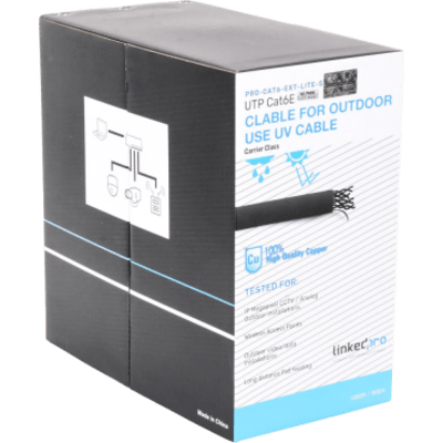 Bobina de Cable 305 Metros (1000 Pies) Cat6, 24 AWG, Climas Extremos, Color Negro, Sin Blindar, para Intemperie