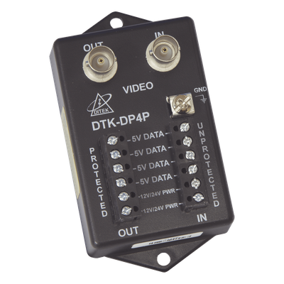 Protector para alimentación, datos y video para cámara PTZ de 12 Vcc-24 Vca, conector BNC y terminal