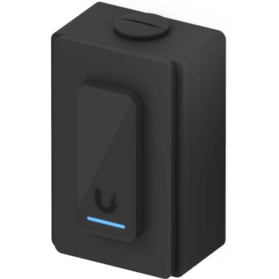 Caja de conexiones para lectores de acceso UniFi y visores de intercomunicación que admite montaje en superficie plana y fijación a conductos de 3/4". Color Negro