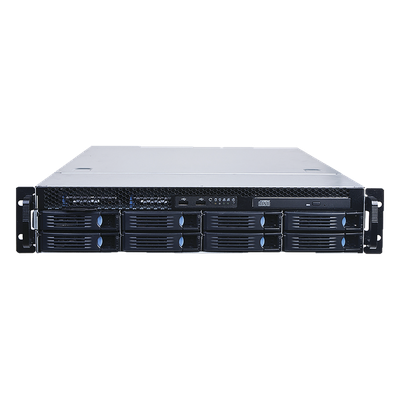 NVR empresarial de 64 canales IP con 64 TB incluidos, RAID y doble fuente redundante para videovigilancia crítica