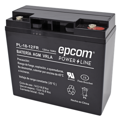 Batería 12 Vcc / 18 Ah / UL / AGM-VRLA / Retardante a la flama / Para uso en equipo electrónico,Alarmas de intrusión / Incendio/ Control de acceso / Video Vigilancia / Terminales tipo M5 ( HEX ) / Cargador recomendado CHR-80.