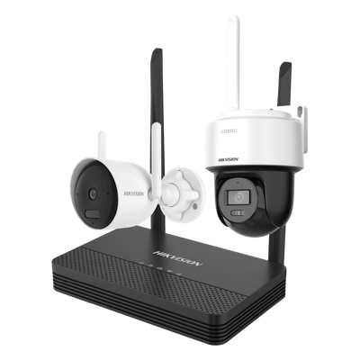 Kit IP Inalámbrico 4 Megapixel / NVS 4 Canales / 1 Cámara Bala Exterior + 1 Cámara Turret Interior con Lente 2.8 mm y Dual Light / Audio Bidireccional (Micrófono y Bocina) / Soporta Micro SD de 512 GB