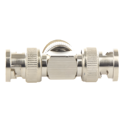 Adaptador de Triple conectores BNC macho para uso en sistemas de video vigilancia en aplicación con cables coaxiales RG-59/ RG-6, Níquel/ Oro/ Politetrafluoroetileno. - Imagen 5