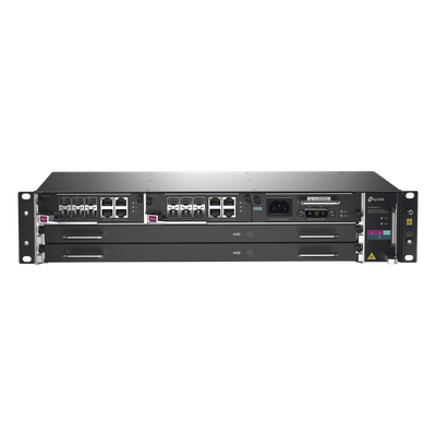 DeltaStream - OLT Módular GPON / Conexión de hasta 4,096 ONUs / 2 Tarjetas Main / Puertos Gigabit RJ45 Uplink / 4 Puertos SFP+ Uplink / Fuente Redundante AC- DC (incluida) / Administración desde la nube (DPMS)