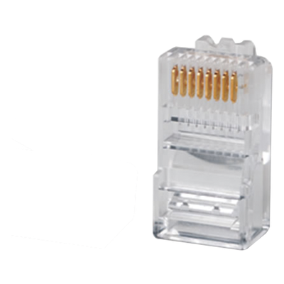Plug RJ45 Cat5e, Para Cable UTP Calibre 22 a 26 AWG, Chapado en Oro de 50 Micras