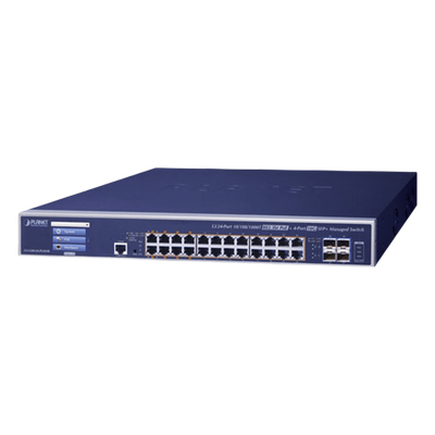 Switch Administrable Capa 3, 24 Puertos Gigabit 802.3bt, Hasta 600 W, 4 Puertos 10 G SFP+, Con Pantalla Táctil para Configuración Básica