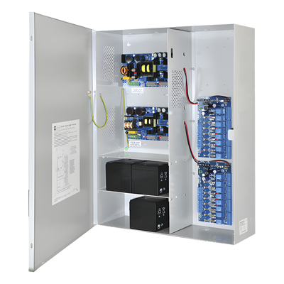 Fuente de poder DUAL ALTRONIX de 12 Vcc @ 9.3 Amper, y 24 Vcc @ 9.6 Amper con 16 salidas, con capacidad de batería de respaldo, requiere batería, para aplicaciones de control de acceso, alarmas, CCTV, con voltaje de entrada en 120 Vca 