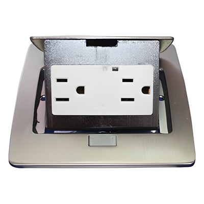 Mini Caja de Piso Rectangular en Acero Inoxidable con 2 Contactos Eléctricos (11000-21201)