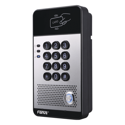 Audio Portero IP con 2 líneas SIP, relevador integrado, teclado numérico y lectora de tarjetas RFID para control de acceso, PoE