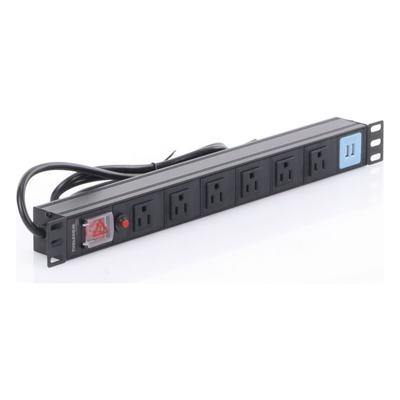 Tomacorriente Horizontal (PDU) de 6 contactos (NEMA 5-15R) + 2 USB para instalación en Rack de 19", 1UR, 125 Vca/ 15 A (THE0040091001001) - Imagen 5