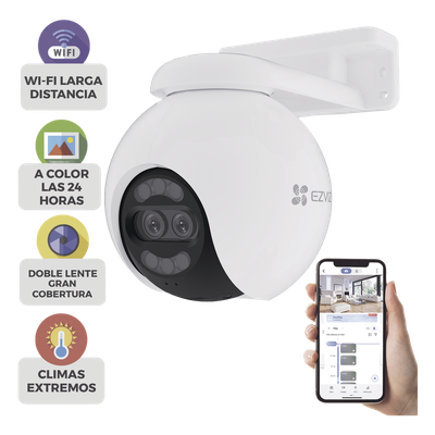 Cámara PT / Wi-Fi / Lente Dual / Panorámica 360° / Resolución 4K / Visión Nocturna ColorFULL  / IA Detección de Humanos y Vehiculos / Alarma con Sirena y Luz / IP65