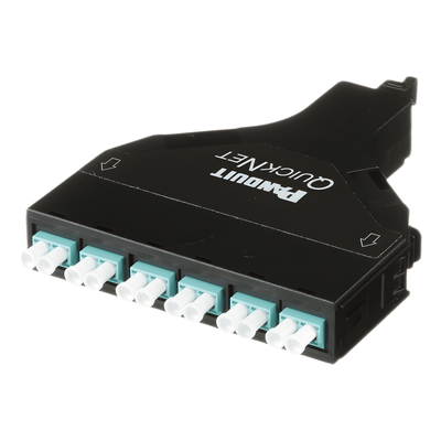 Cassette de Fibra Óptica SFQ QuickNet™ de 6 Adaptadores LC Dúplex (12 Fibras) a MPO, Para Fibra Multimodo OM4, Método A, Color Negro