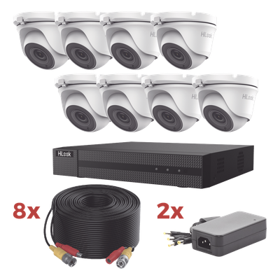Kit TurboHD / DVR 8 Canales 1080p Lite / 8 Cámaras turret 1080p metalicas / 8 cables de 20 metros / 2 fuentes de 4 canales
