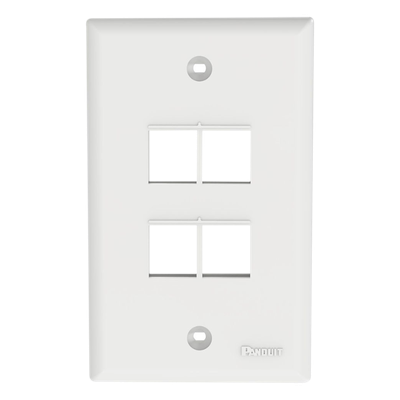 Placa de Pared Vertical / 4 Puertos Keystone / Montaje Vertical / 69.8 x 114.3 mm / 2.75 x 4.5 pulg. / ABS / Blanco