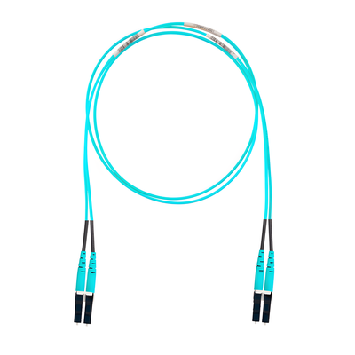 Jumper de Fibra Óptica Multimodo 50/125 OM4, LC-LC Duplex, OFNR (Riser), Color Aqua, 12 Metros (39.37 Pies)
