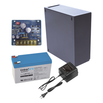 Kit con fuente PLB2 con salida de 12 Vcc a 2.5 Amper, incluye transformador y batería de 12 V a 7 Amper 