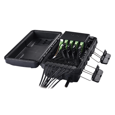 Caja de Distribución de Fibra Óptica para 24 Empalmes, con 16 acopladores SC/APC simplex, Exterior IP65, Color Negro - Imagen 6