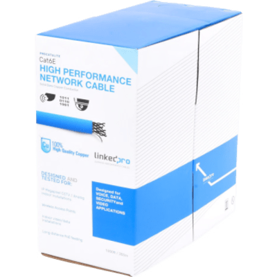Bobina de Cable de 305 Metros (1000 Pies) Cat6, CM, 24 AWG, Alto Rendimiento, ETL, UL, Color Azul, Super Flexible, para Aplicaciones de Videovigilancia, Video HD, y Redes de Datos. Uso Interior