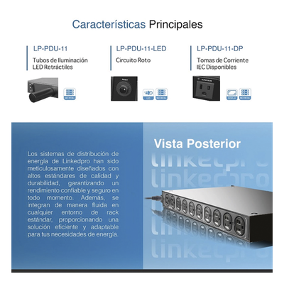 PDU para Distribución de Energía, Montaje en Rack, 11 salidas, Instalación Horizontal, de 19in, 1U, 15 Amp, 120 Vca, Con Indicador Led Y Display - Imagen 5