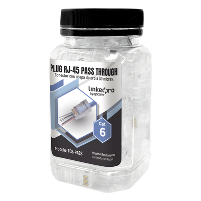 Bote con 100 Plugs Pass Through RJ45 Cat6 sin Blindaje, Chapado de Oro a 30 Micras para Durabilidad Extrema