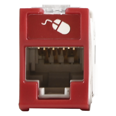 Jack Ultramax Cat5e, UTP, Montaje Híbrido en Placa de Pared (Plano y Angulado), Color Rojo, Punch Down
