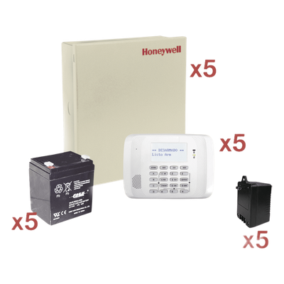 Kit de 5 paneles de alarma cableados de 8 zonas con teclado inalámbrico, batería y transformador, para instaladores