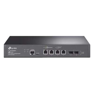 Switch L2+ PoE++ Omada 6 Puertos 10G / 4 Puertos 802.3 af/at/bt  Multi-Gigabit  1G, 2.5G, 5G, 10G / 2 Puertos SFP+ 10G / Multicast IGMP / Adminstración Centralizada Omada o Stand-Alone / Presupuesto PoE 200W / Montaje Rack-Escritorio