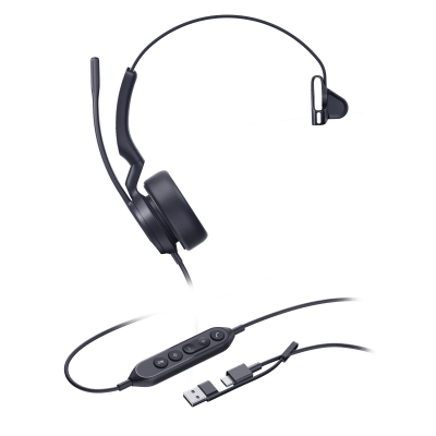 Auriculares Yealink UH44 Mono con cancelación de ruido por IA para Microsoft Teams, USB-C/A e indicador de ocupado