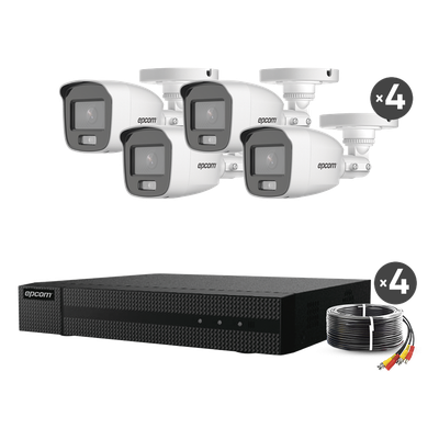 Kit TurboHD 1080p / DVR 4 Canales / 4 Cámaras Bala ColorVu con Microfono Integrado / Fuente de Poder / Accesorios de Instalación