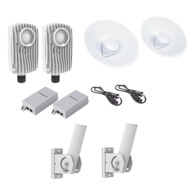 Kit de 2 radios C6X con 2 antenas de (20 dBi), rango de frecuencia extendida (5.1 a 6.4 GHz),  incluye inyector POE, cable de alimentación y 2 FLEXIMOUNT-XL para alineación