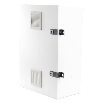Gabinete para instalación de 2 Baterías PL110D12, Fabricado en Lámina Galvanizada, Accesorios para piso o poste (No incluidos)