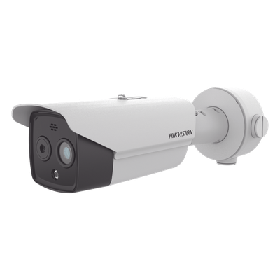 Cámara Bala IP Térmica y Óptica Biespectral / Análisis de Video (VCA) para Protección Perimetral / Medición de Temperatura -20°C a 150°C / Teleobjetivo Térmico 9.7mm / Térmica 256 x 192 