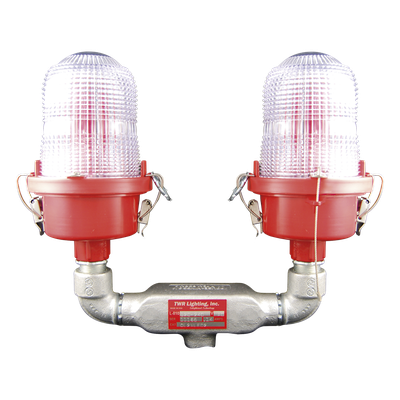 Luz de Obstáculo Doble Baja Intensidad FAA Tipo L-810 / LED Rojo e Infrarrojo / 120-240 VAC / Intensidad Efectiva 32.5 CD / IR 4mW/sr @ 850nm / Base Valox / Lente Acrílico Fresnel / Protección Corrosión