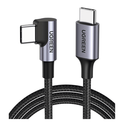Cable USB-C a USB-C | 1 Metro (3.28 Pies) | Conector con Ángulo Recto de 90° | Carga Rápida de hasta 60W | 480 Mbps | PD3.0 | QC4.0/3.0/2.0 | FPC | AFC | Protección Integrada | Caja de Aluminio | Nylon Trenzado | Color Negro