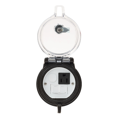 Dispositivo Circular de Puertos de Acceso a Datos, Con Dos Espacios Para Módulos Mini-Com y Un Receptáculo NEMA 5-15R, Protección IP66, de 3" de Diámetro