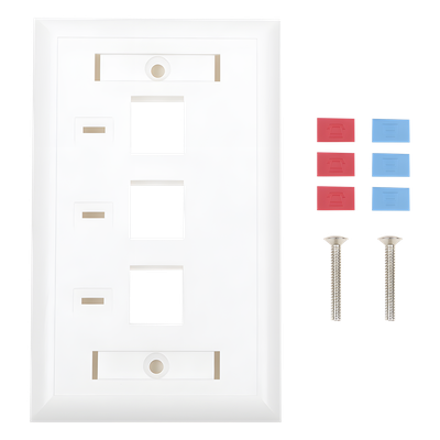 Placa de Pared, de 3 Puertos, Keystone, con Espacio para Etiqueta - Color Blanco