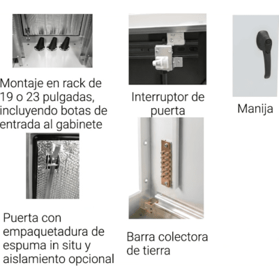Gabinete para Exterior Tipo 4X Doble Puerta de 43 UR / Aluminio Soldado / 2134 x 762 x 1118 mm (84 x 30 x 44 in) / Exterior IP66 / Montaje Almohadilla / Aire de Precisión / Gris RAL 7035 - Imagen 6