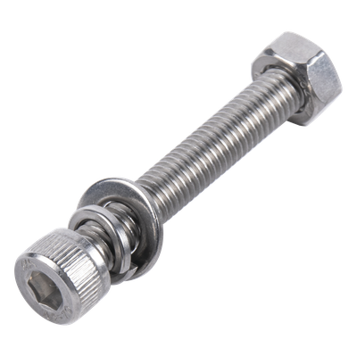 1 Tornillo Allen Milimétrico de Acero Inoxidable  M8-1.25 x 40/ Con 1 Tuerca, 1 Arandela de Presión y 1 Plana / Para Montajes de Módulos Foto Voltaicos .