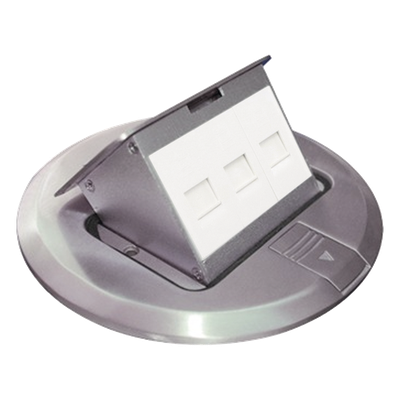 Mini Caja de Piso Redonda para Datos o Conectores Tipo Keystone, Color Acero Inoxidable (3 Contactos) (11000-12202)