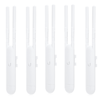 Paquete de 5 Access Point UniFi doble banda para exterior, antenas desmontables 360° , 802.11ac MIMO 2X2, hasta 100 usuarios por equipo. 802.3af, Sin PoE´s
