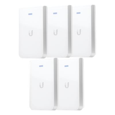 5 Access Point UniFI doble banda, cobertura 180°, MIMO 2x2 de pared para habitaciones de hotel.