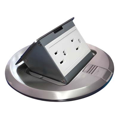 Mini Caja de Piso Redonda Acero Inoxidable (2 Contactos) (11000-12201)