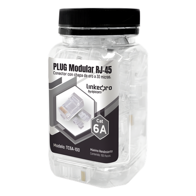 Bote con 100 Piezas de Plug Modular RJ45 Cat6A Chapado de Oro a 30 Micras para Durabilidad Extrema